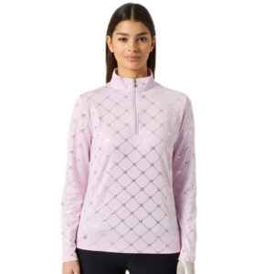 Daily Sports Foil Printed LS Half Neck Pink Silver