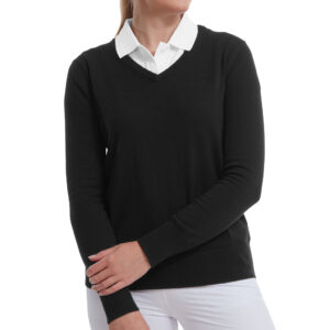 FootJoy Wool Blend V-Neck Dames Pullover Black Logo DGC – Bild 2
