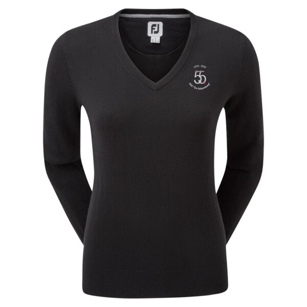 FootJoy Wool Blend V-Neck Dames Pullover Black Logo DGC