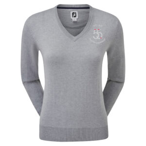 FootJoy Wool Blend V-Neck Dames Pullover Grey Logo DGC