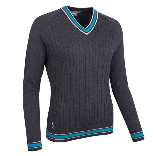 Glenmuir Connie V-Neck Sweater Charcoal Marl, Lagoon, White