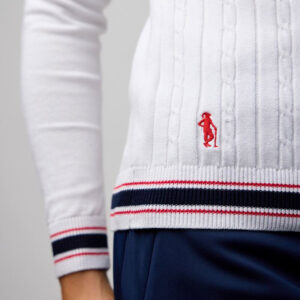 Glenmuir Connie V-Neck Sweater White Navy Garnet – Bild 2