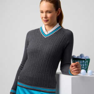 Glenmuir Connie V-Neck Sweater Charcoal Marl, Lagoon, White – Bild 3