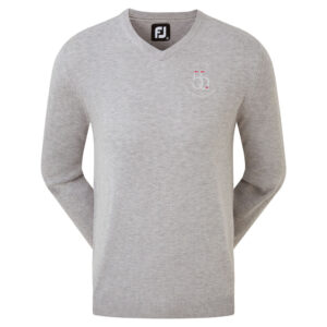 FootJoy Wood Blend V-Neck Heren Pullover Grey Logo DGC
