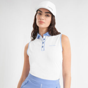 Calvin Klein Leigh Mouwloze Damespolo White/Cornflower Blue - Afbeelding 5