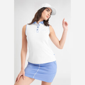 Calvin Klein Leigh Mouwloze Damespolo White/Cornflower Blue - Afbeelding 4