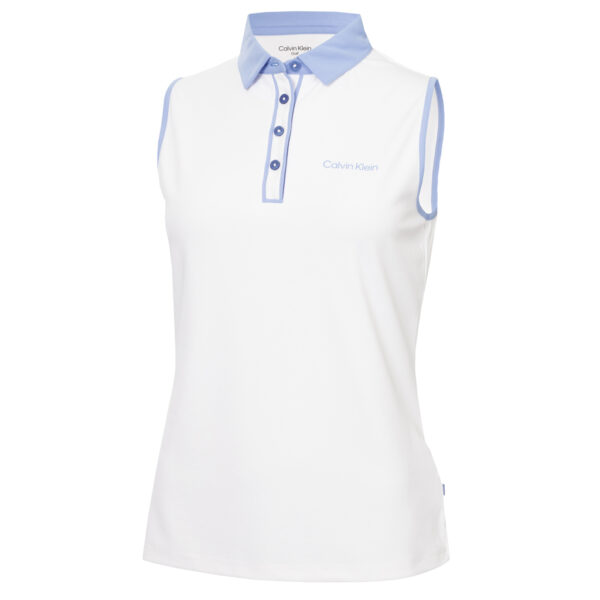 Calvin Klein Leigh Mouwloze Damespolo White/Cornflower Blue