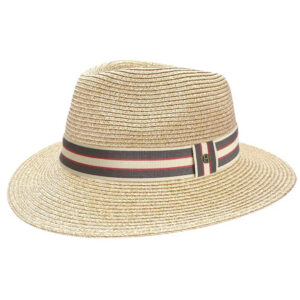House of Ord Stripe Fedora Natural Taupe Red