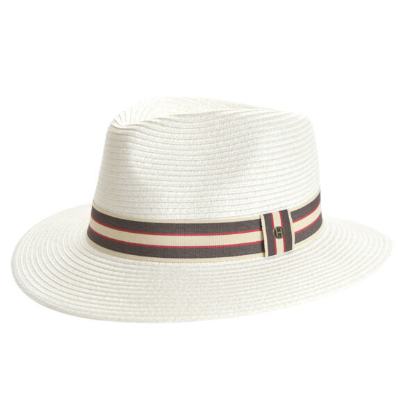 House Of Ord Stripe Fedora Ivory Taupe Red