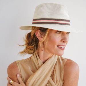 House Of Ord Stripe Fedora Ivory Taupe Red - Afbeelding 2