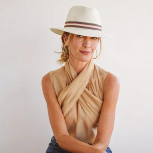 House Of Ord Stripe Fedora Ivory Taupe Red - Afbeelding 3
