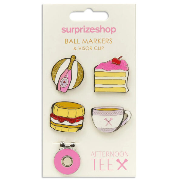 Surprizeshop Afternoon Tee Golf Ball Marker and Visor Clip Set