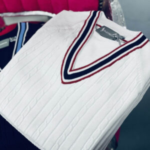 Glenmuir Connie V-Neck Sweater White Navy Garnet – Bild 3