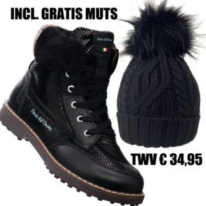 Duca del Cosma Sofia Winterlaarzen Black + gratis muts